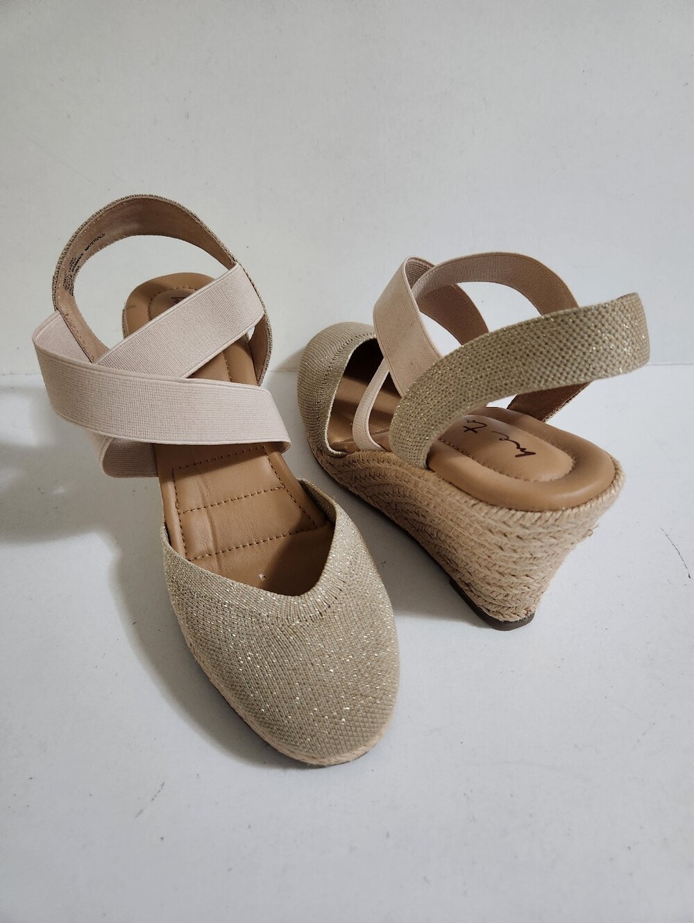 ME TOO BEV ESPADRILLE WEDGE CROSSOVER SANDALS COLOR BEIGE SIZE US 8M